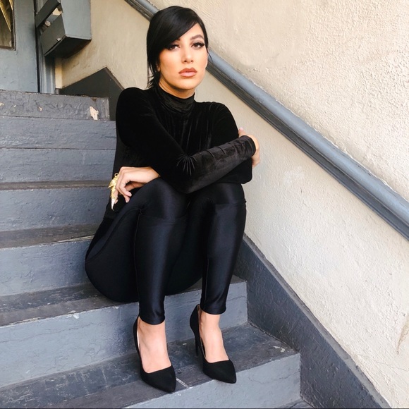 Black Velvet Bodysuit - Mod Audrey Turtleneck Top - Picture 3 of 6